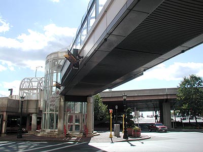 Walkway from I-91 to Monarch Place. Photo by H Brandon